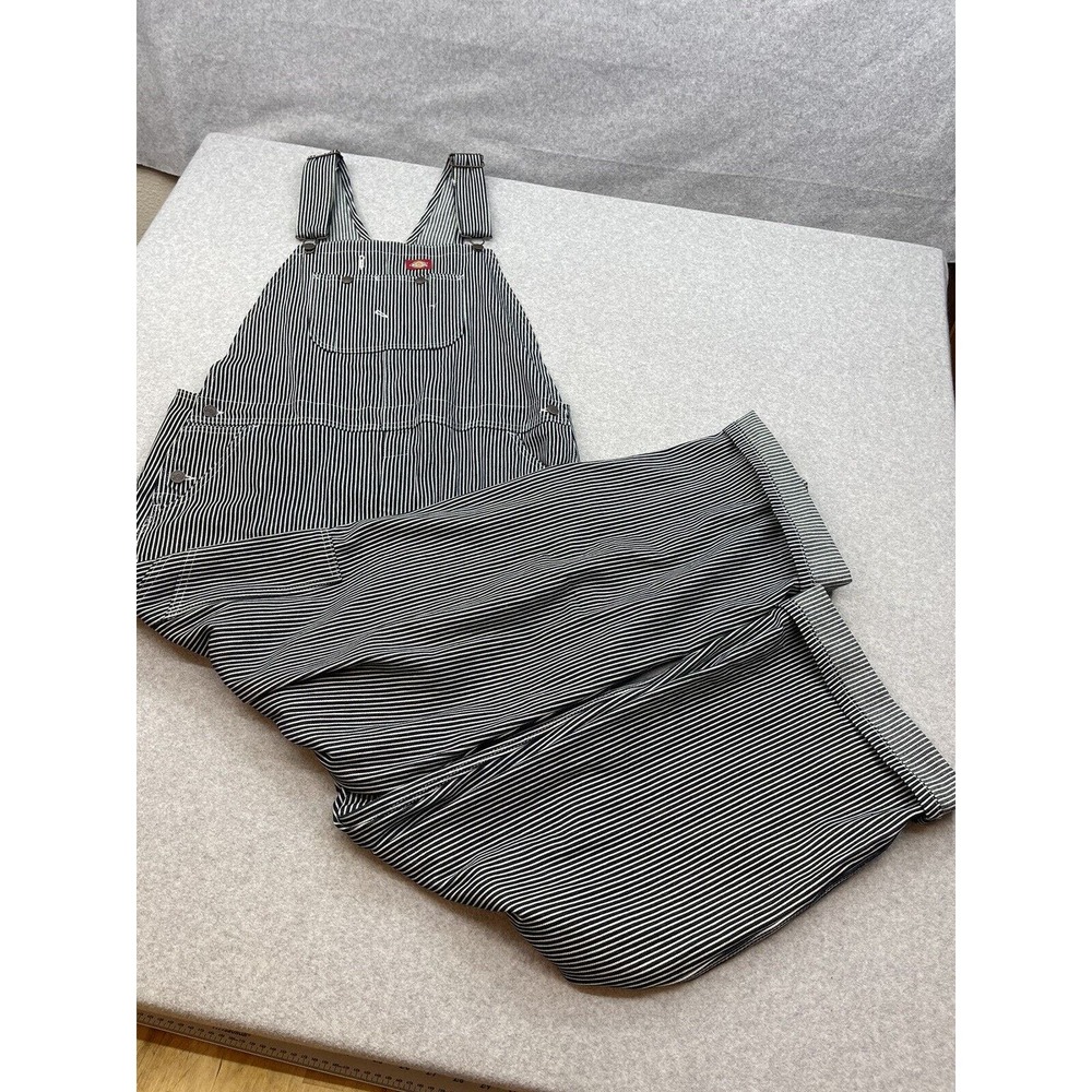 Dickies Hickory Bib Overalls Mens 42x32 Black White Striped Carpenter Railroad